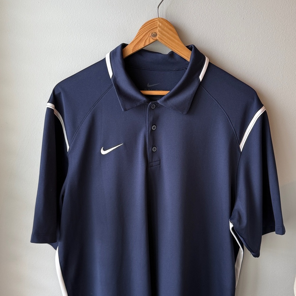 Nike Men’s Dri Fit Navy Blue and White Polo - Picture 2 of 7